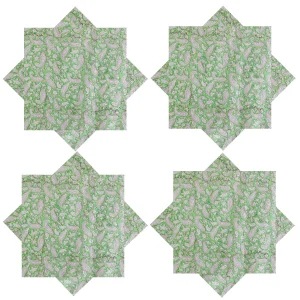 Handmade Green Floral Block Print Cotton Napkins - Image 3