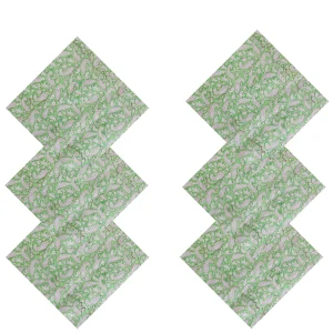 Handmade Green Floral Block Print Cotton Napkins - Image 5