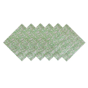 Handmade Green Floral Block Print Cotton Napkins - Image 6