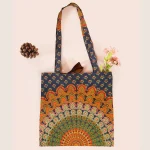 Handmade Peacock Mandala Print Cotton Shopping Bag
