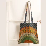 Handmade Peacock Mandala Print Cotton Shopping Bag - Image 2