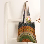 Handmade Peacock Mandala Print Cotton Shopping Bag - Image 3
