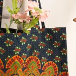 Handmade Peacock Mandala Print Cotton Shopping Bag - Image 4