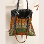 Handmade Peacock Mandala Print Cotton Shopping Bag - Image 5