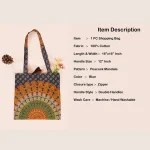 Handmade Peacock Mandala Print Cotton Shopping Bag - Image 6