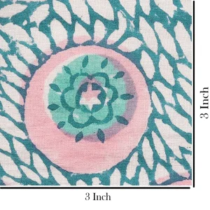 Indian Floral Print Cotton Fabric Hand Block Teal Blue - Image 5