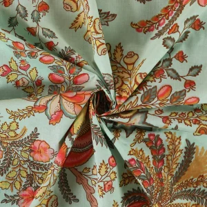 Indian Green Floral Print Cotton Fabric - Image 4
