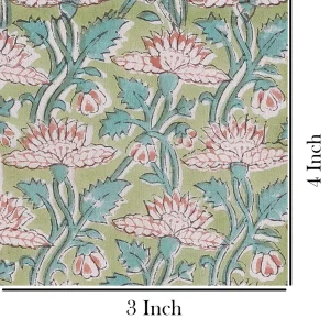 Indian Handmade Block Print Cotton Fabric Green Floral - Image 5