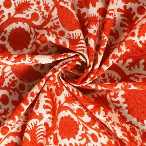 Indian Orange Bird Hand Block Print Cotton Fabric - Image 3