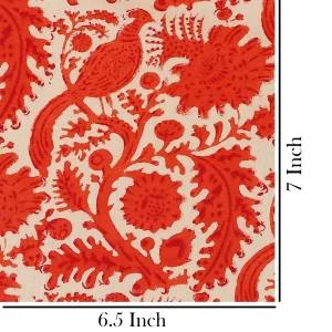 Indian Orange Bird Hand Block Print Cotton Fabric - Image 5
