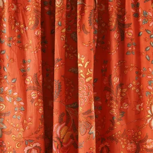 Indian Orange Floral Hand Block Print Cotton Fabric - Image 3