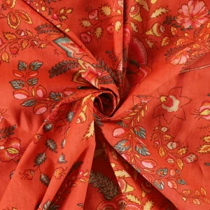 Indian Orange Floral Hand Block Print Cotton Fabric - Image 4
