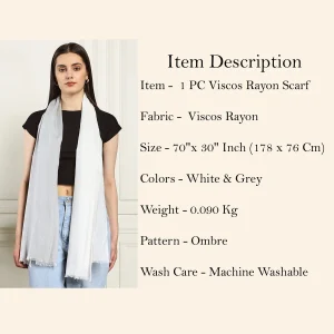 Large Viscose Rayon Summer Neck Wraps Grey Ombre Scarf - Image 9