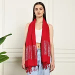Luxurious Pink Solid Viscose Zari Scarves - Image 2