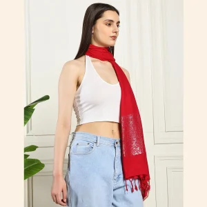 Luxurious Pink Solid Viscose Zari Scarves - Image 5