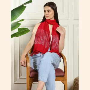 Luxurious Pink Solid Viscose Zari Scarves - Image 8