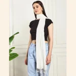 Luxurious White Scarf Women Viscose Rayon Zari Stole - Image 3