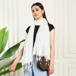 Luxurious White Scarf Women Viscose Rayon Zari Stole
