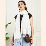 Luxurious White Scarf Women Viscose Rayon Zari Stole - Image 4