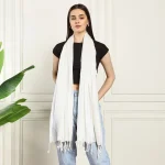 Luxurious White Scarf Women Viscose Rayon Zari Stole - Image 2