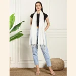 Luxurious White Scarf Women Viscose Rayon Zari Stole - Image 6