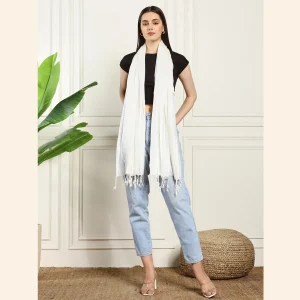 Luxurious White Scarf Women Viscose Rayon Zari Stole - Image 6