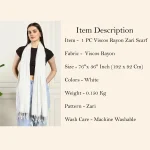 Luxurious White Scarf Women Viscose Rayon Zari Stole - Image 9