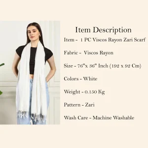 Luxurious White Scarf Women Viscose Rayon Zari Stole - Image 9