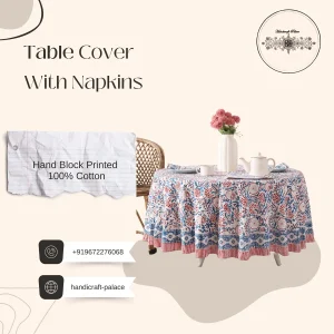 Luxury Hand Block Print Kitchen Dining Table Cover And Napkins - Image 3
