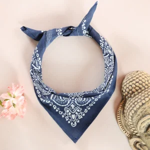 Men Women Blue Bandana Cotton Paisley Print Scarf - Image 3