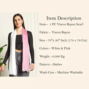 New White Pink Ombre Scarves Women's Lightweight Shawl - Image 9