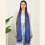 New Zari Designer Dupatta Women's Blue Viscose Scarf - Image 5