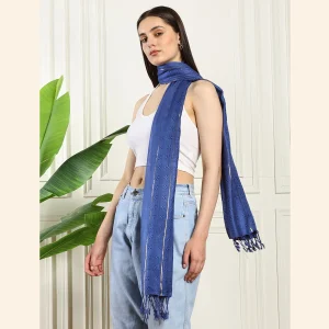 New Zari Designer Dupatta Women's Blue Viscose Scarf - Image 3