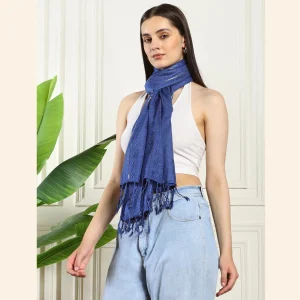 New Zari Designer Dupatta Women's Blue Viscose Scarf - Image 4