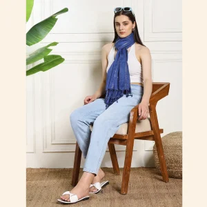 New Zari Designer Dupatta Women's Blue Viscose Scarf - Image 6