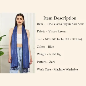 New Zari Designer Dupatta Women's Blue Viscose Scarf - Image 9