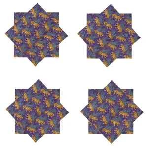 Purple Leopard Print Cotton Dinner Napkins Set - Image 4