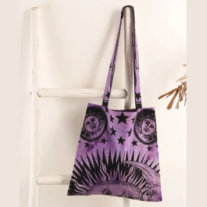 Purple Sun and Moon Casual Zipper Tote Purse / Bag - Image 4