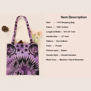 Purple Sun and Moon Casual Zipper Tote Purse / Bag - Image 6