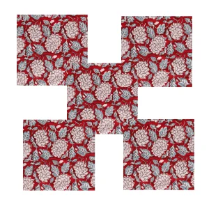 Rajasthan Block Print Maroon Floral Table Napkins - Image 3