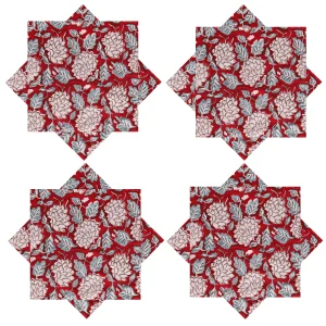 Rajasthan Block Print Maroon Floral Table Napkins - Image 4
