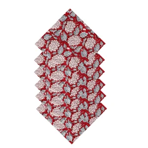 Rajasthan Block Print Maroon Floral Table Napkins - Image 5