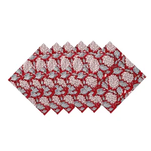 Rajasthan Block Print Maroon Floral Table Napkins - Image 6