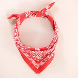 Red Paisley Printed Unisex Biker Neck Head Scarf 20" - Image 5