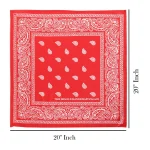 Red Paisley Printed Unisex Biker Neck Head Scarf 20" - Image 6