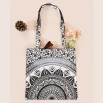 Retro Black Ombre Mandala Cotton Tote Shopping Purse