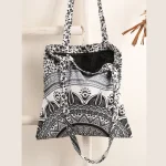 Retro Black Ombre Mandala Cotton Tote Shopping Purse - Image 3