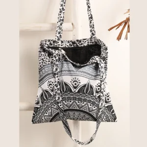 Retro Black Ombre Mandala Cotton Tote Shopping Purse - Image 3
