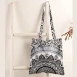 Retro Black Ombre Mandala Cotton Tote Shopping Purse - Image 2