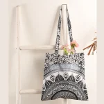 Retro Black Ombre Mandala Cotton Tote Shopping Purse - Image 4